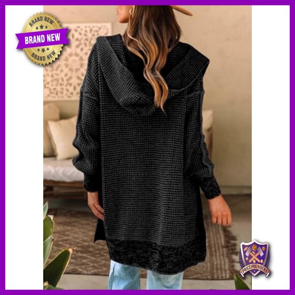 Oversized Hooded Cardigan Chunky Knit Open Front Sweater Coat Fall Fashion - Picture 4 of 7